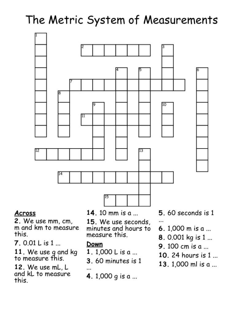 Print Measures Crossword Puzzle