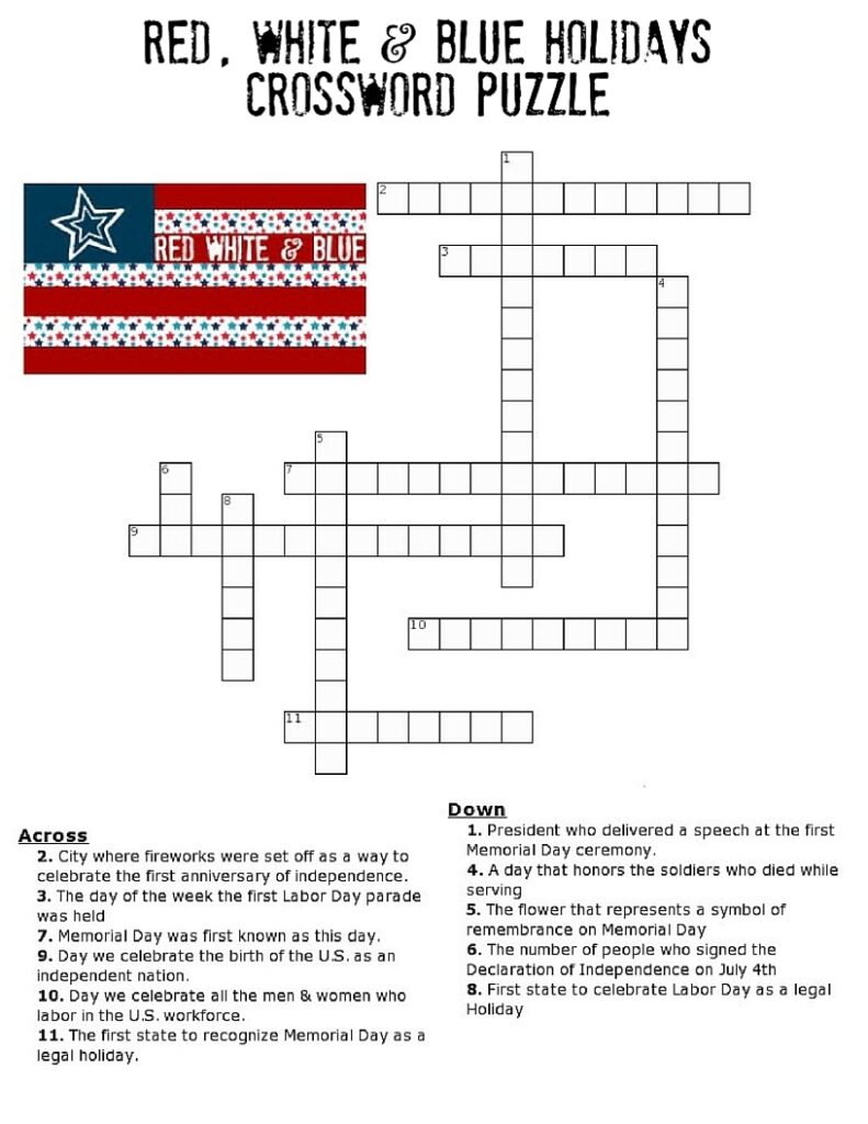 Printable 4Th Of July Crossword Puzzle Printable Crossword Puzzles