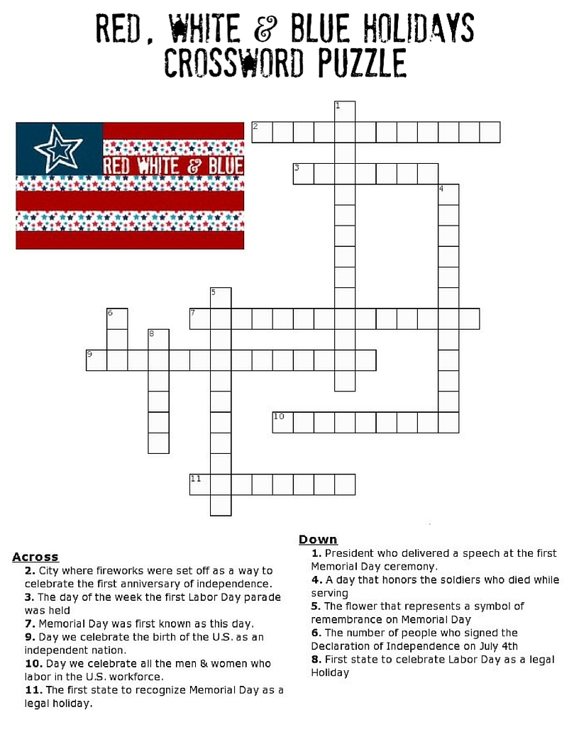 Printable 4Th Of July Crossword Puzzle Printable Crossword Puzzles