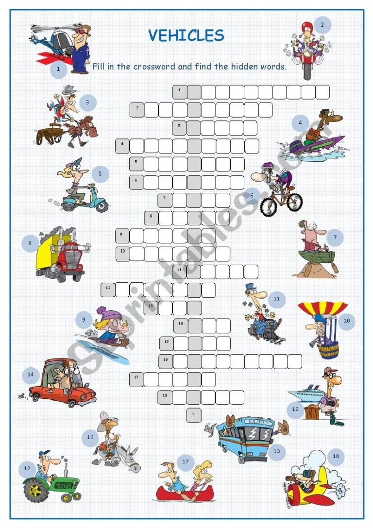 Printable Car Crossword Puzzles Printable Crossword Puzzles Vehicles 