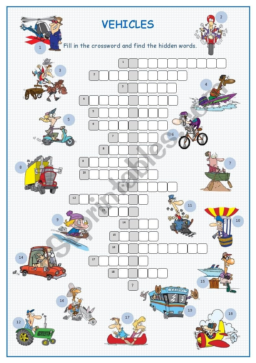 Printable Car Crossword Puzzles Printable Crossword Puzzles Vehicles