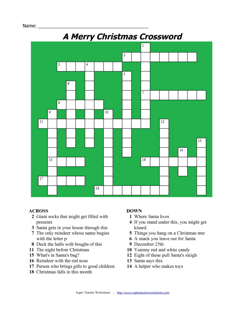 Printable Christmas Crossword Puzzles