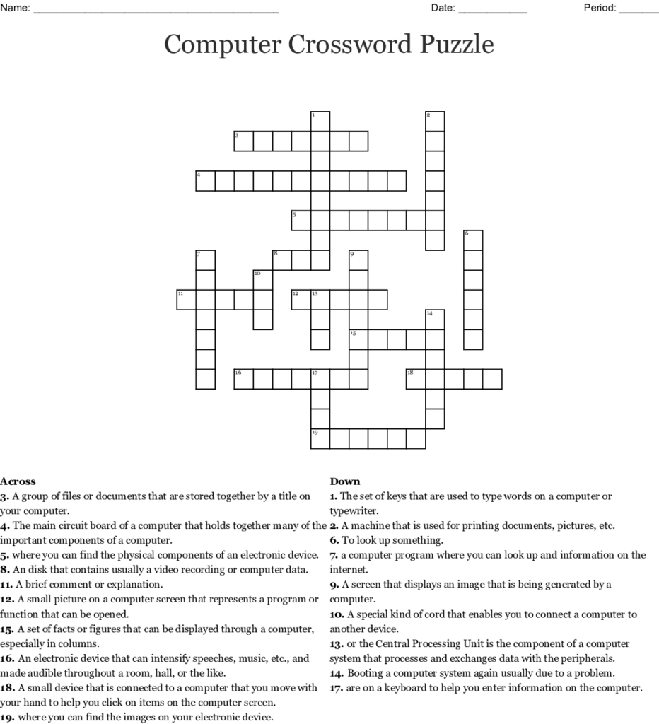 Printable Computer Crossword Puzzles With Answers Printable Crossword 