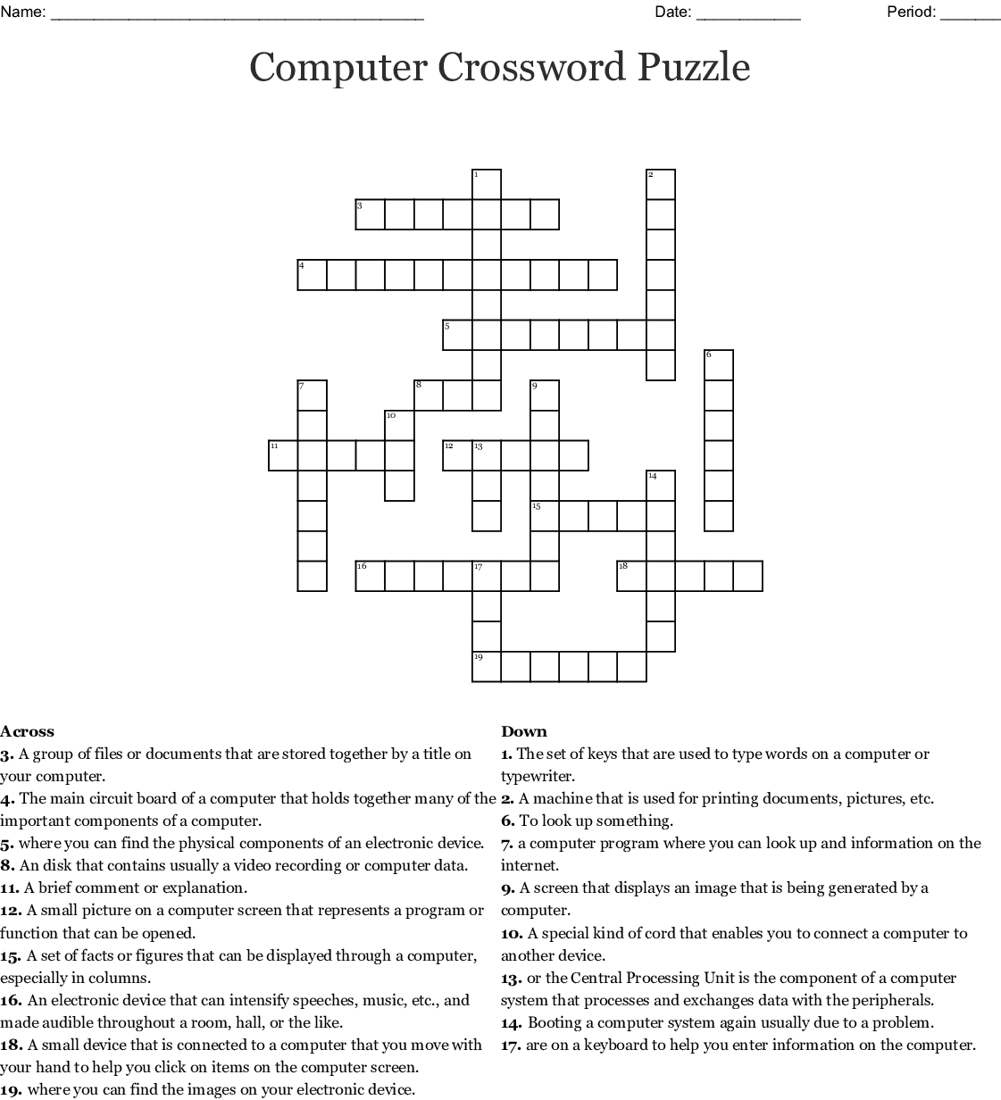 Printable Computer Crossword Puzzles With Answers Printable Crossword