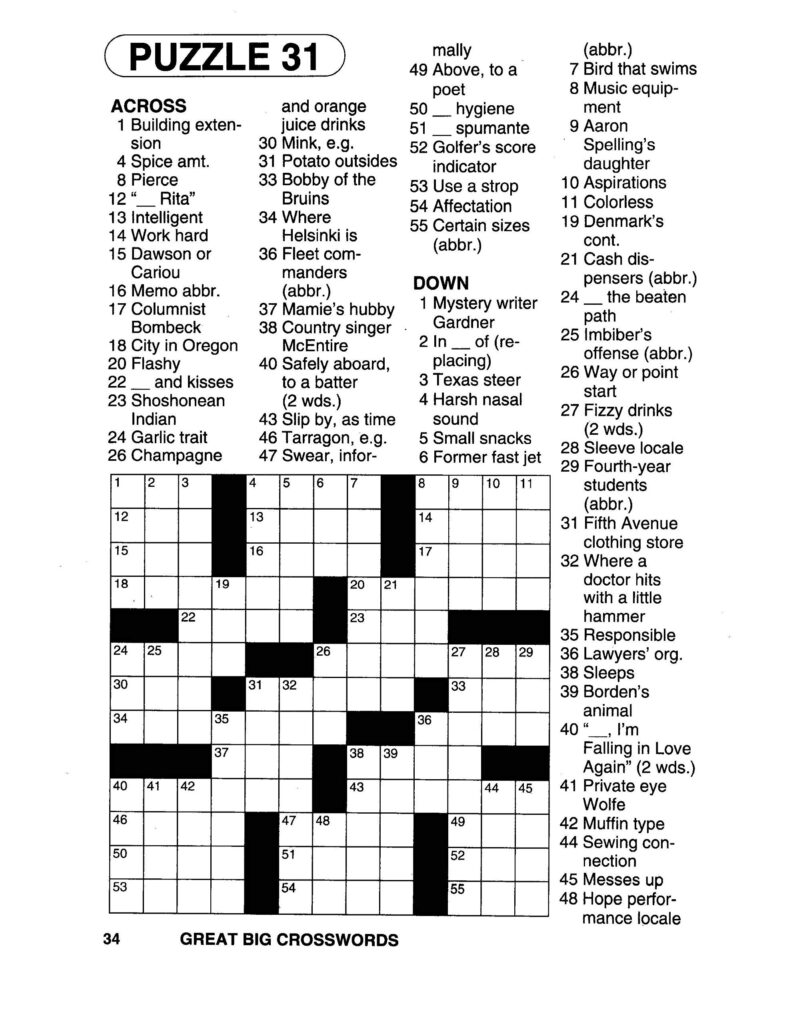 Printable Crossword Puzzle Books Printable Crossword Puzzles