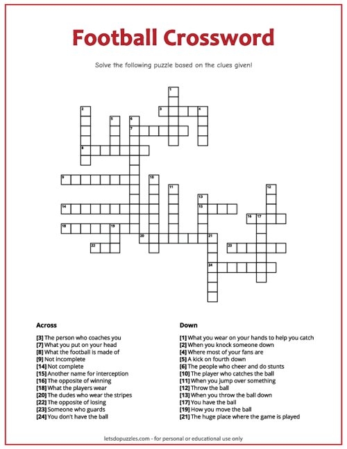 Printable Football Crossword Puzzles