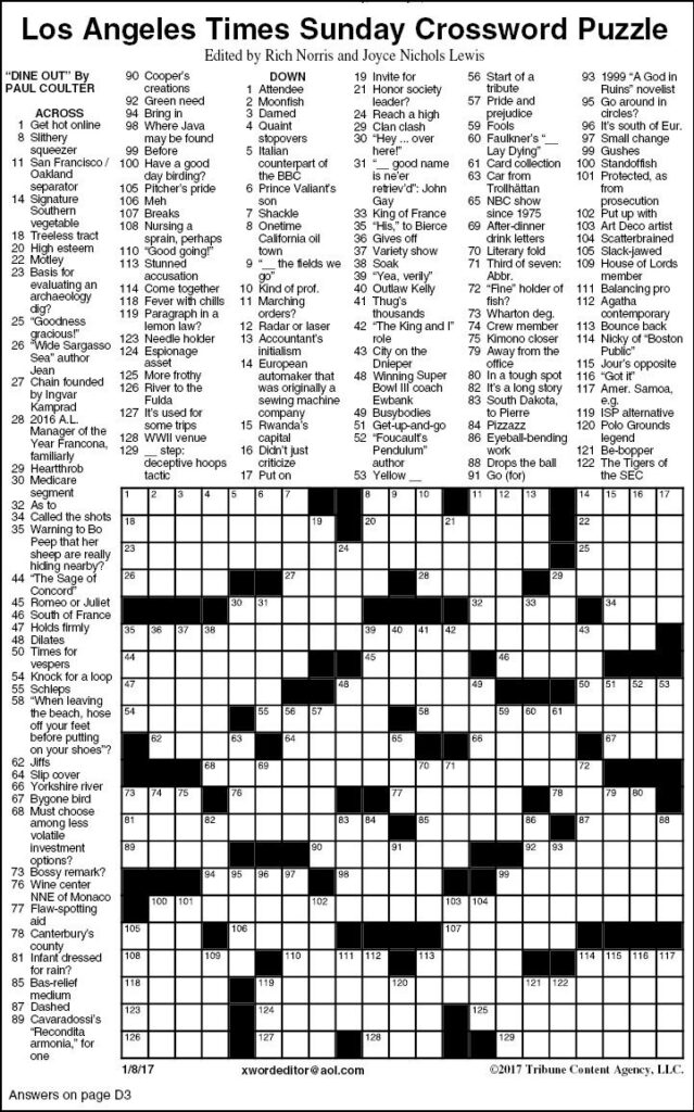 Printable La Times Crossword Puzzles