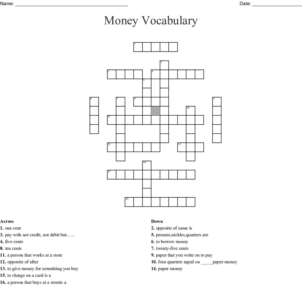 Printable Money Crossword Puzzle Printable Crossword Puzzles