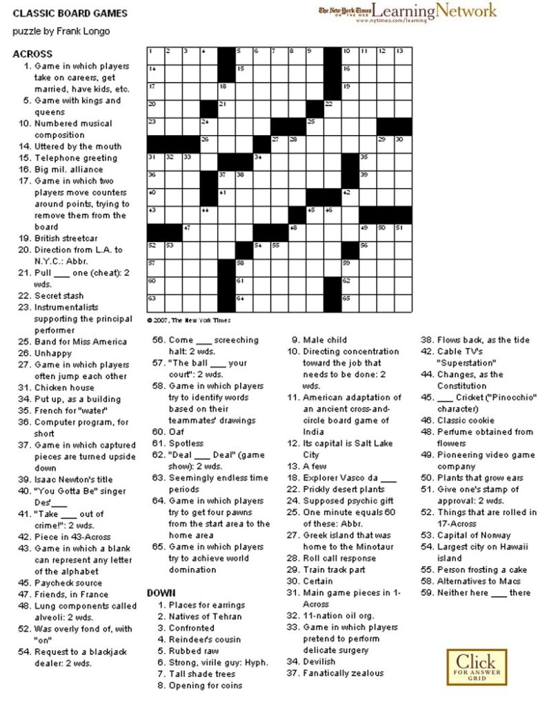 Printable Nyt Crossword Puzzles