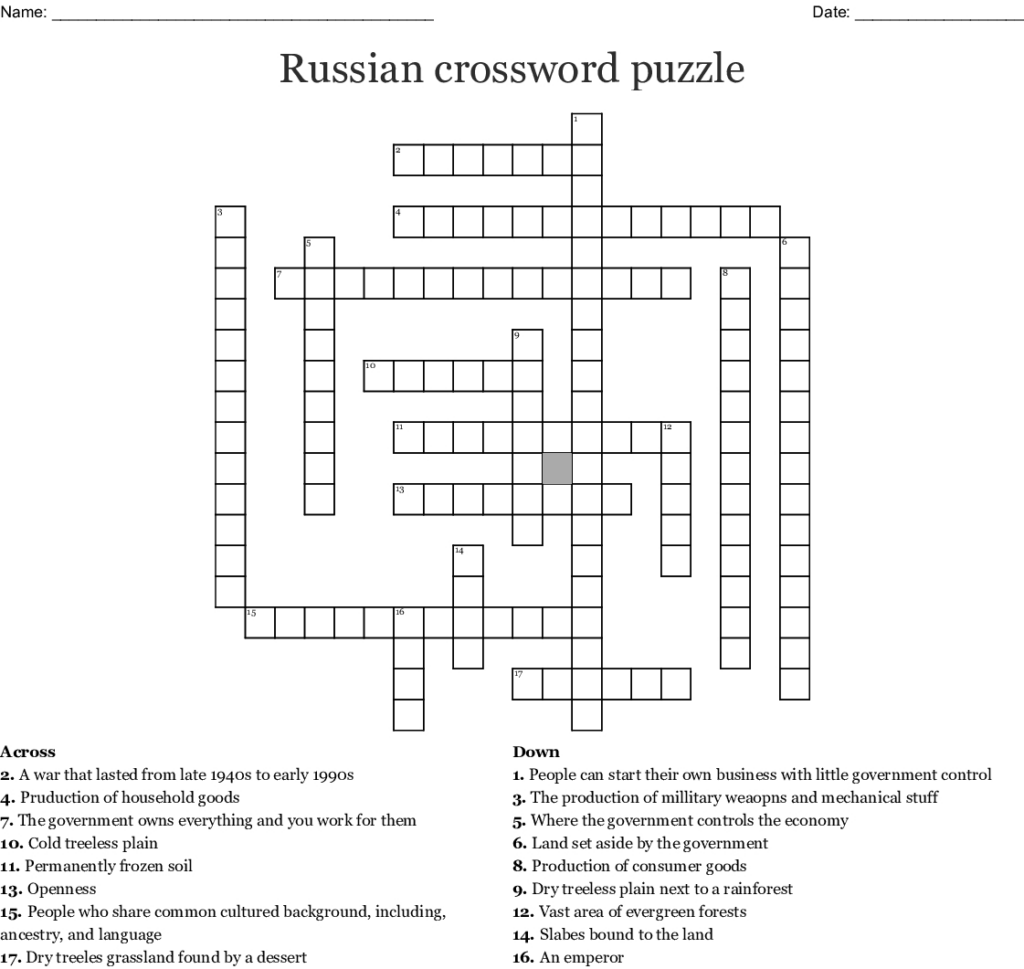 Printable Russian Crossword Puzzles Printable Crossword Puzzles