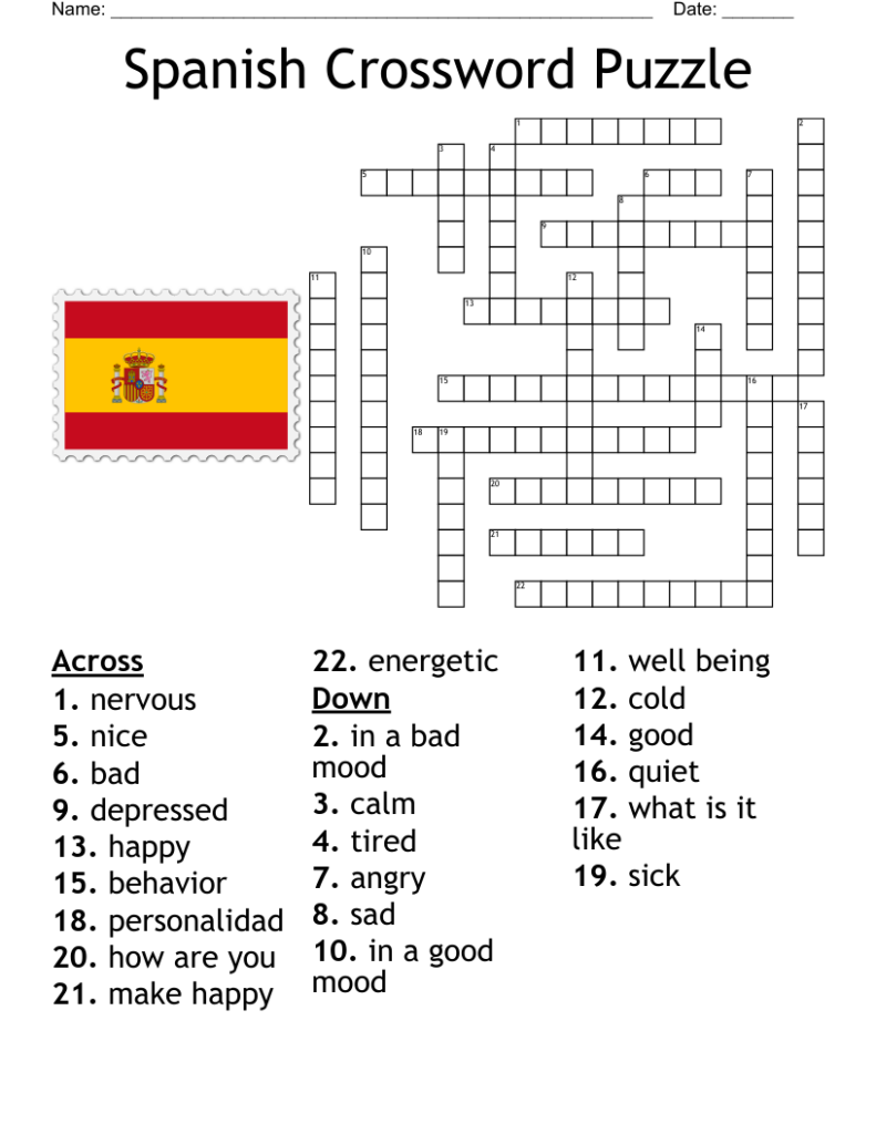 Printable Spanish Crossword Puzzle