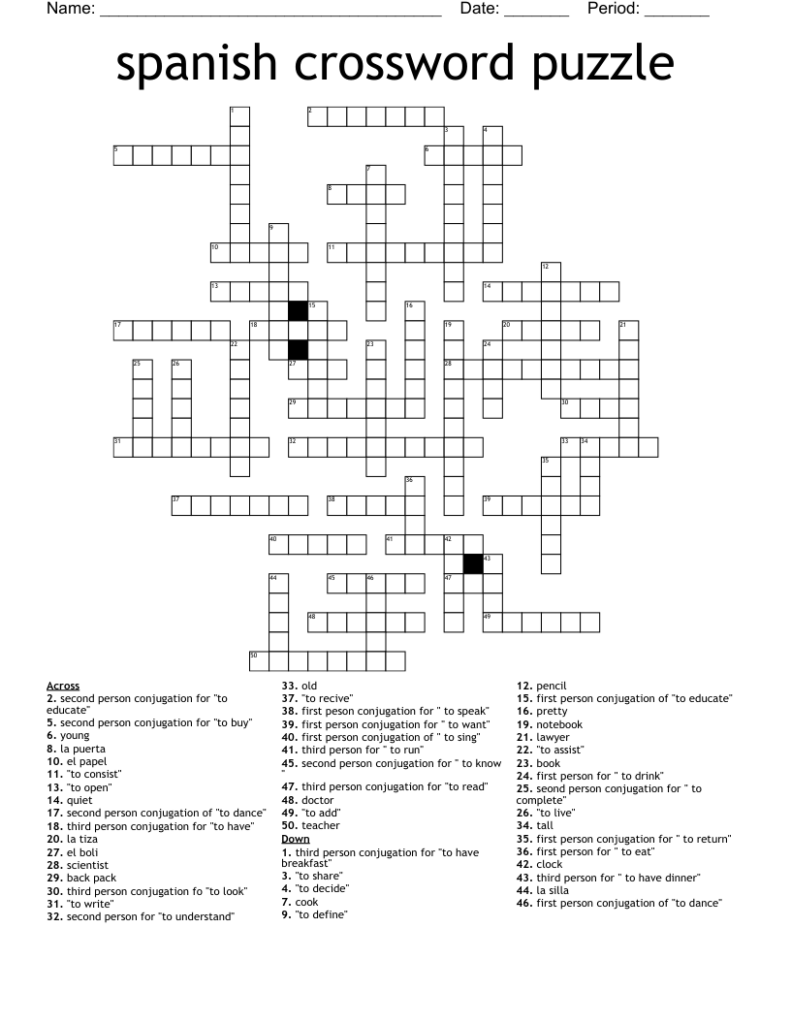 Printable Spanish Crossword Puzzle Pdf