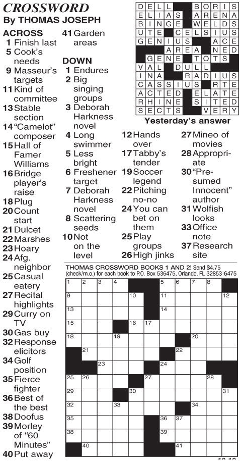 Printable Thomas Joseph Crossword Puzzle For Today Answers Printable 