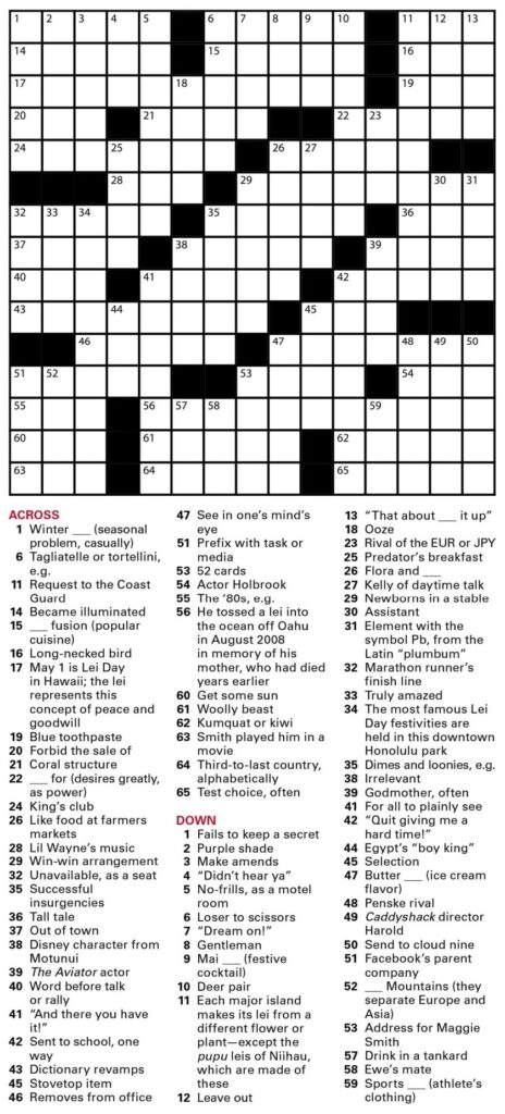 Printable Wall Street Journal Crossword Printable JD