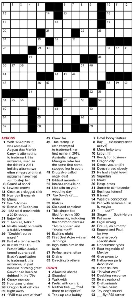 Printable Wall Street Journal Crossword Printable JD