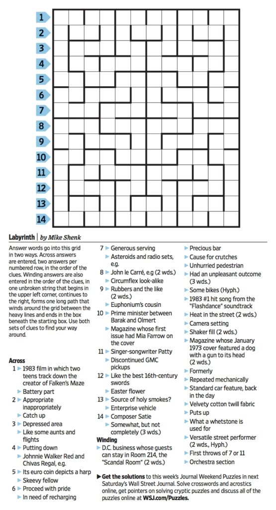 Printable Wsj Crossword Printable Crossword Puzzles