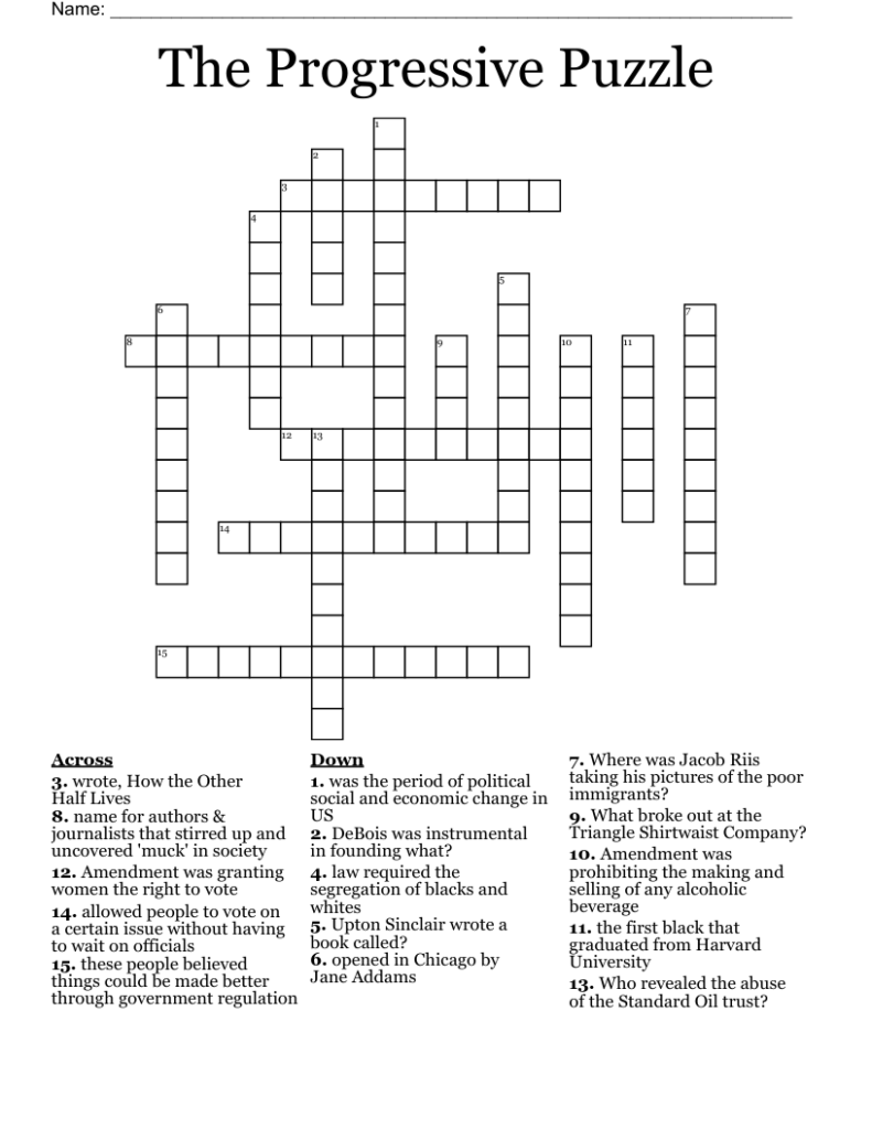 Progressive Era Crossword WordMint