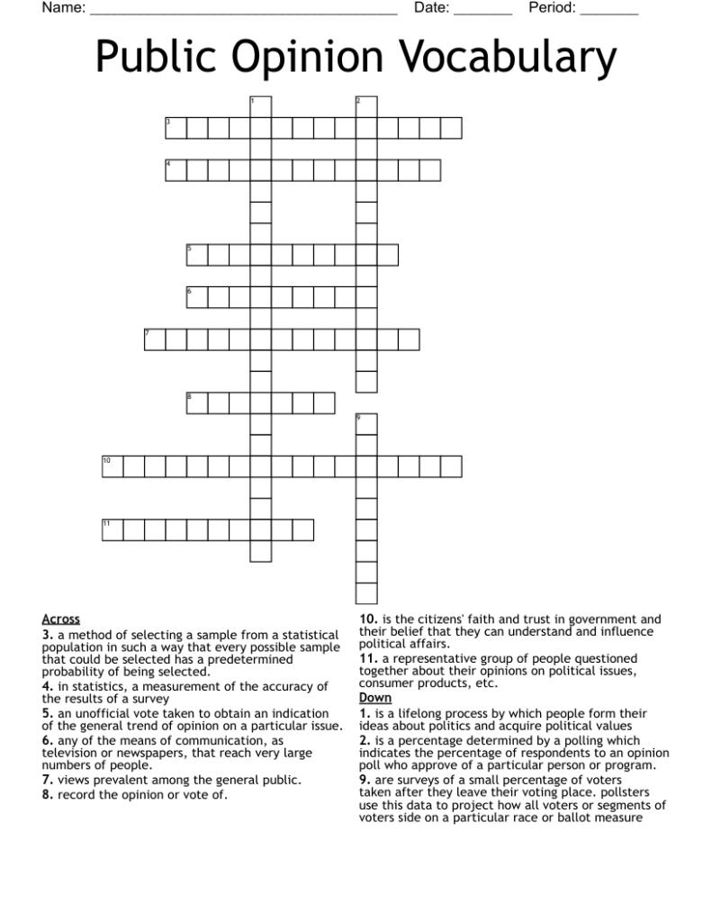 Public Opinion Vocabulary Crossword WordMint