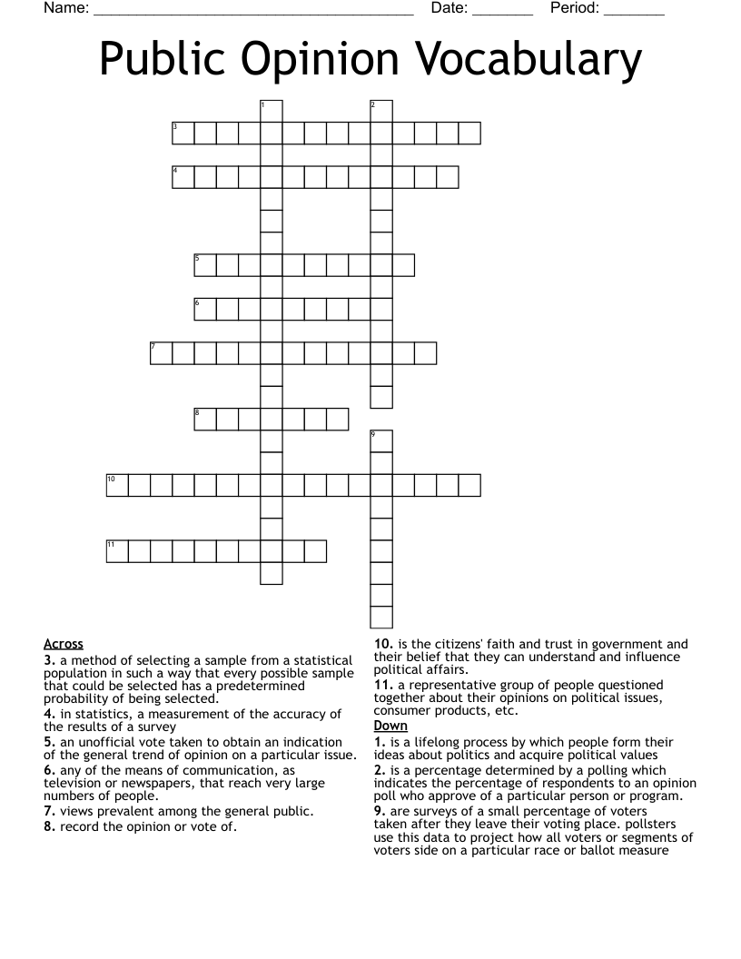 Public Opinion Vocabulary Crossword WordMint