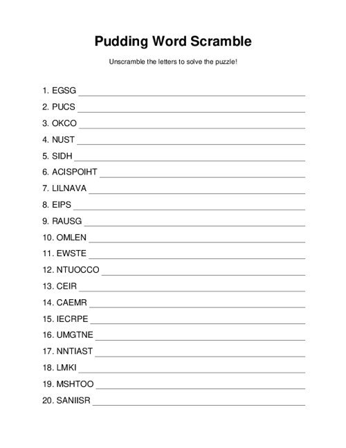 Pudding Word Scramble