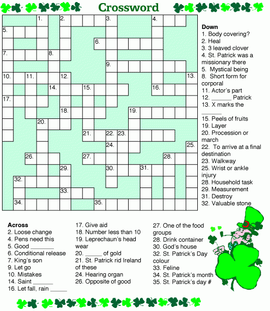 Puzzle St Patrick s Day Words Crossword Word Puzzles