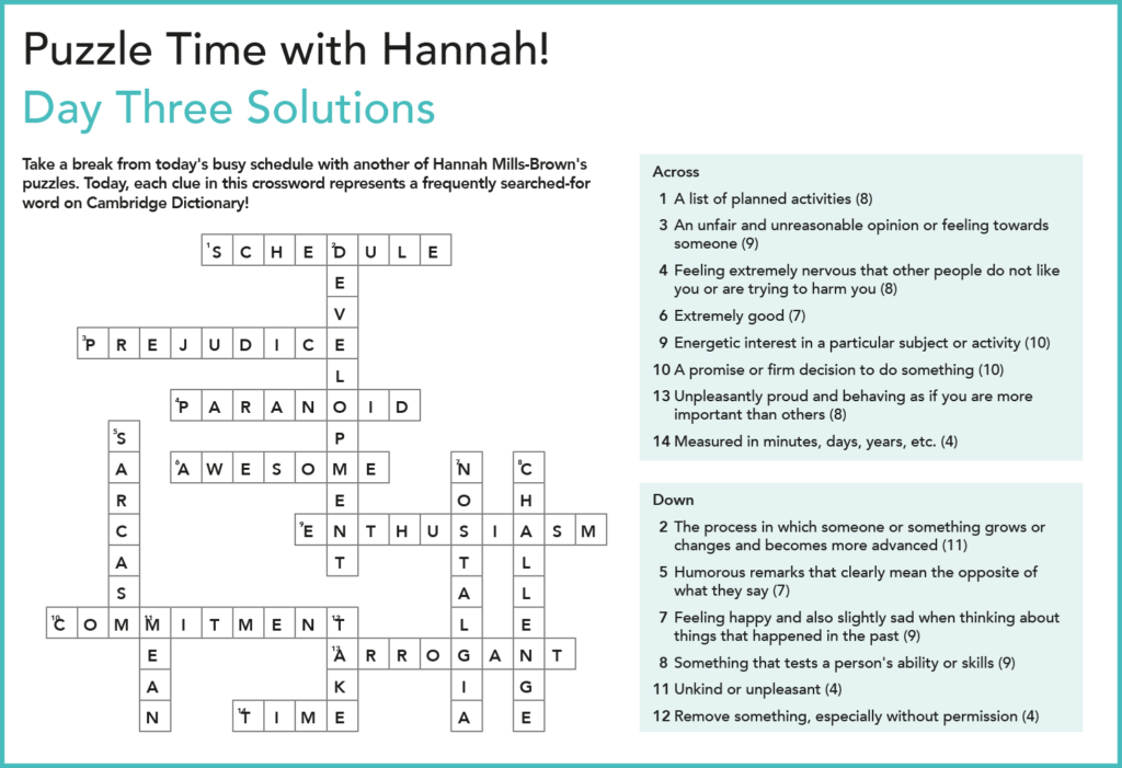 Puzzle Time With Hannah 3 Crossword World Of Better Learning 