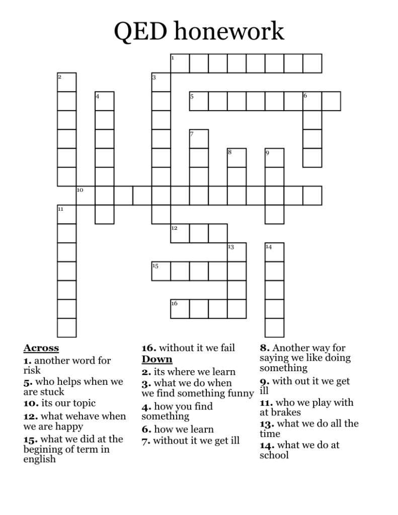 QED Honework Crossword WordMint