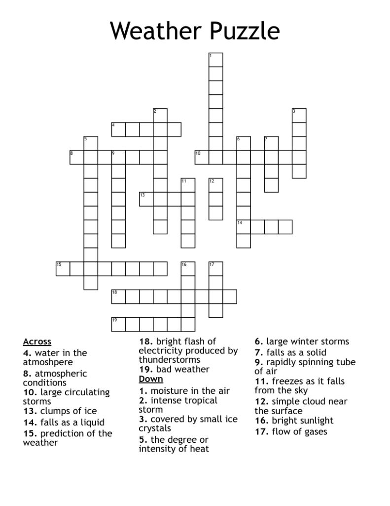 Rainy Day Crossword Puzzle Printable