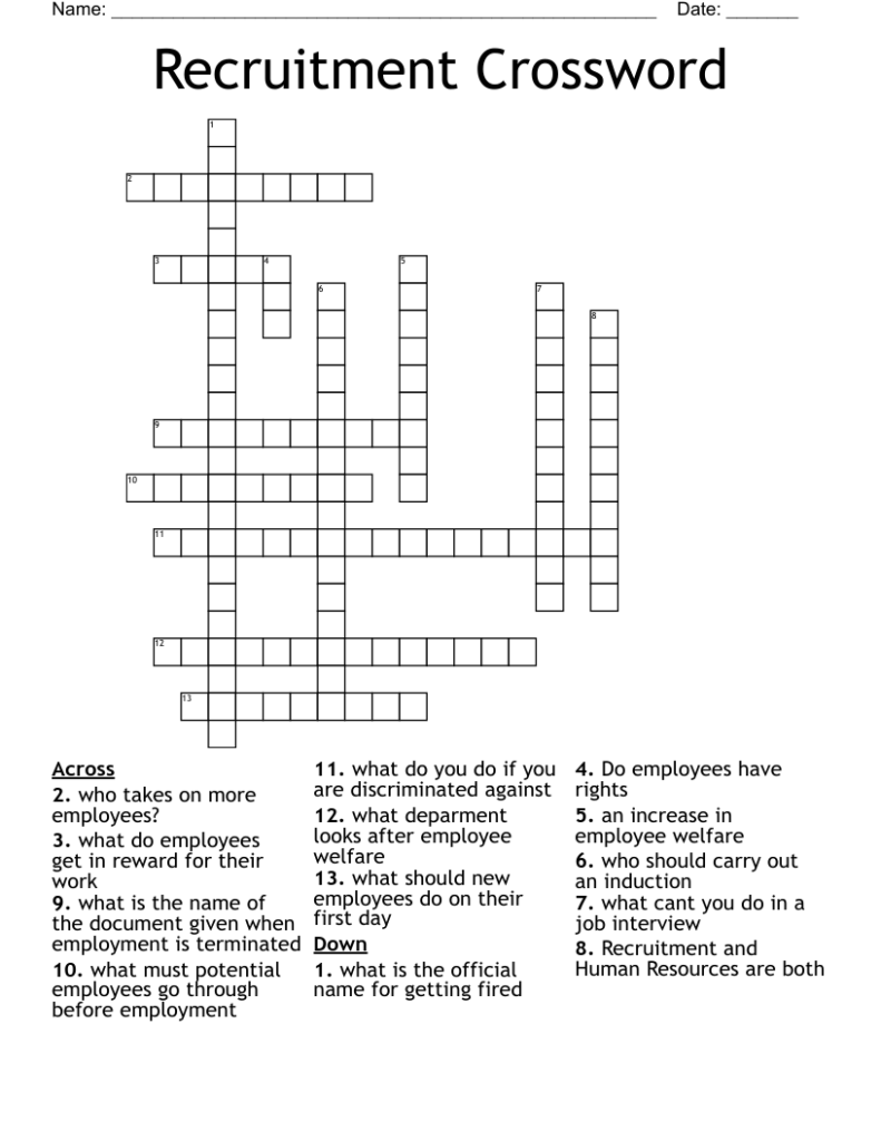 Recruitment Crossword WordMint