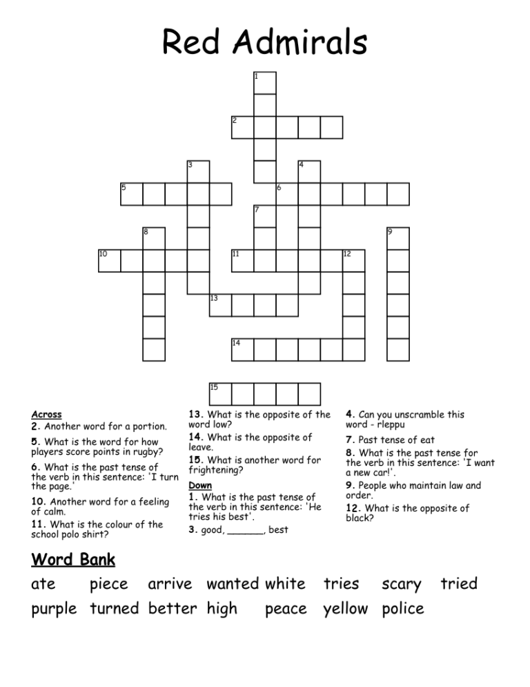 Red Admirals Crossword WordMint