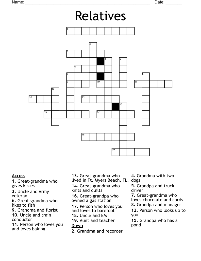 Relatives Crossword WordMint