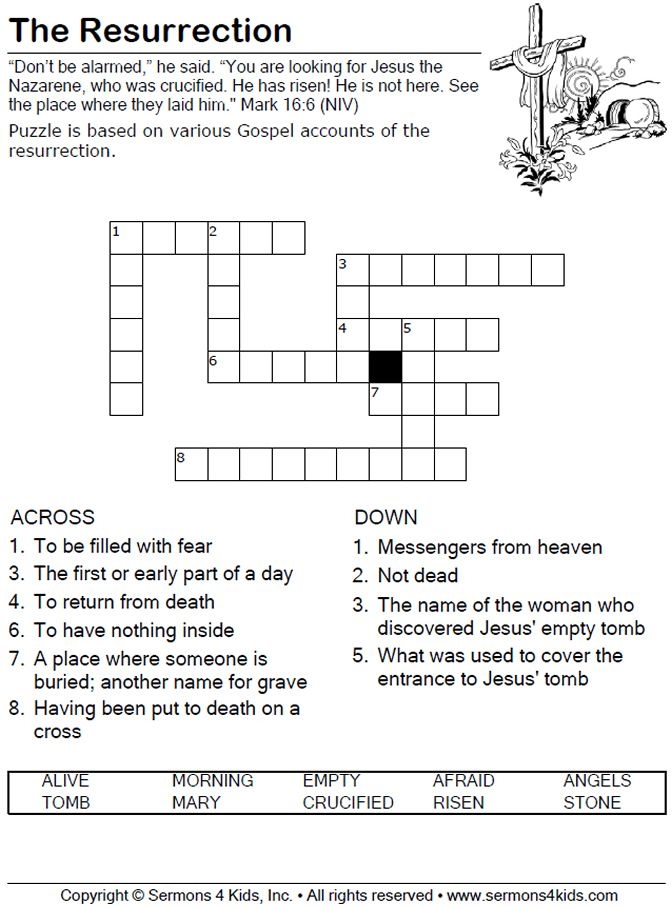 Resurrection Crossword Sermons4Kids Bible Crossword Crossword 