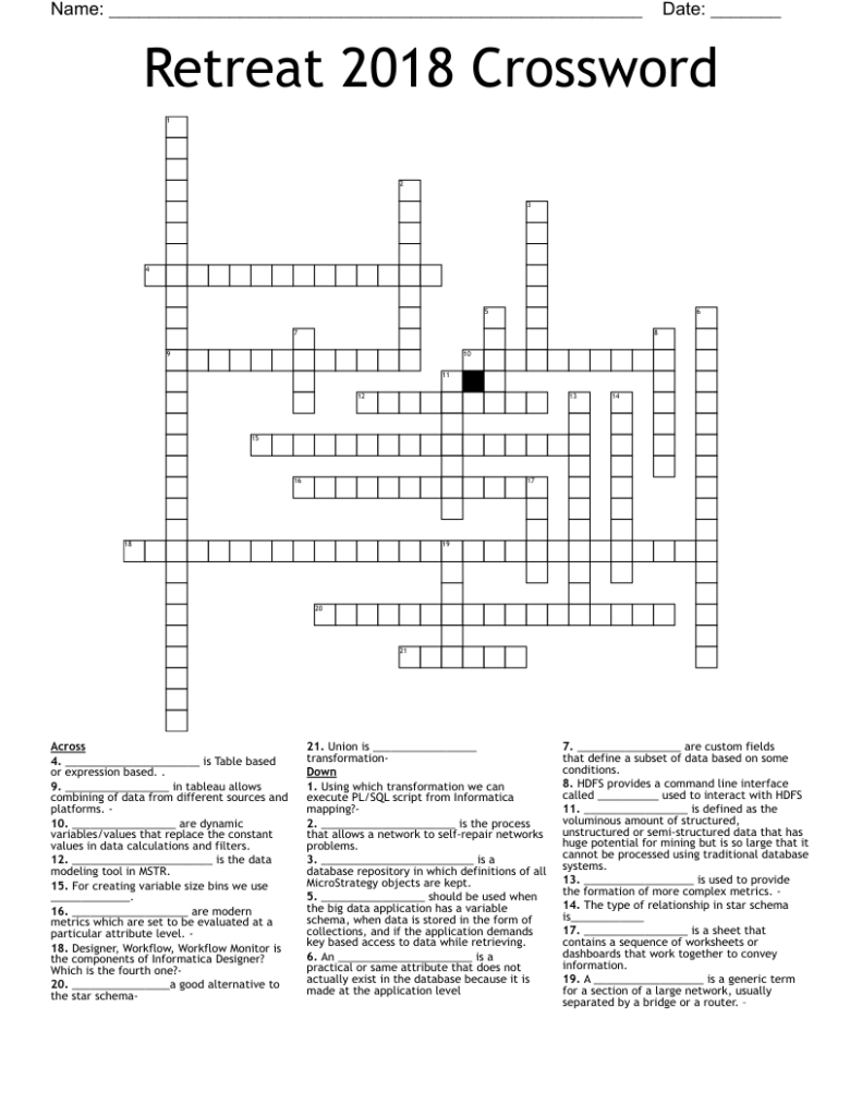 Retreat 2018 Crossword WordMint