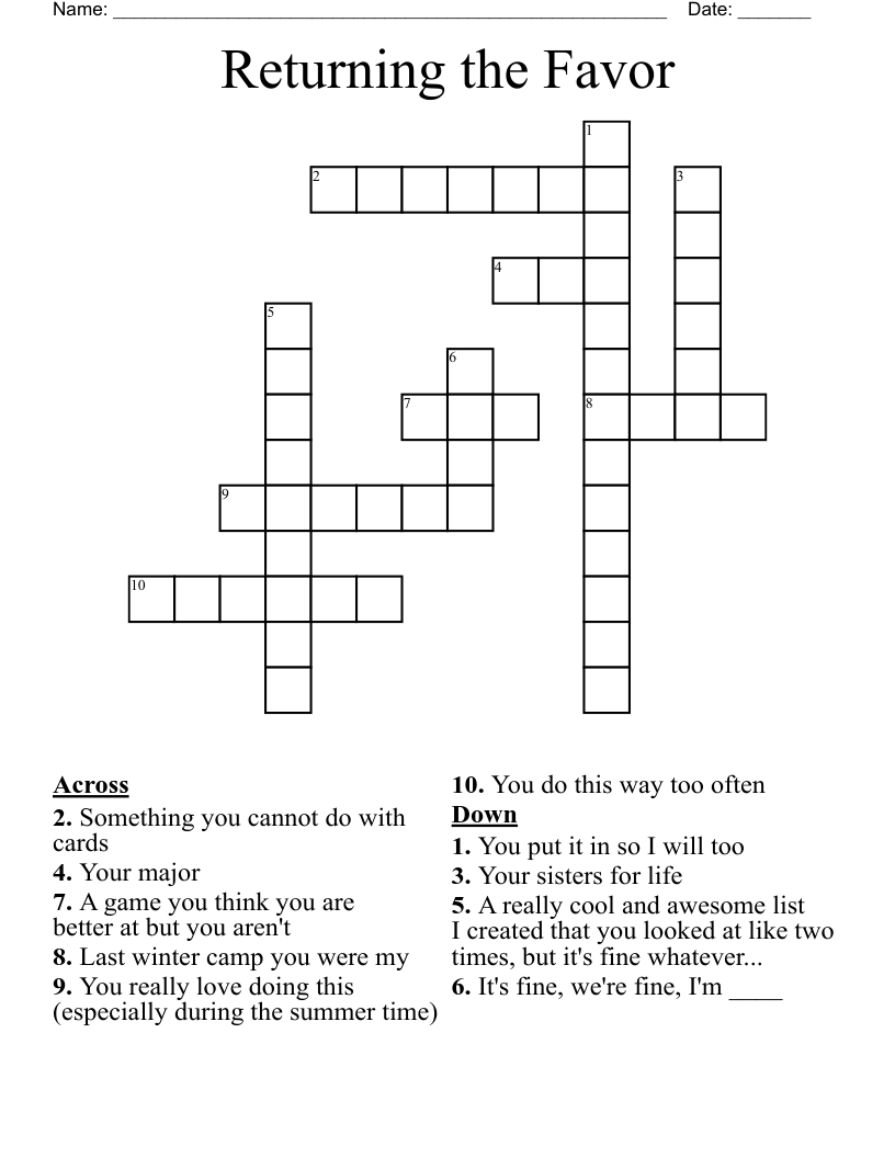 Returning The Favor Crossword WordMint