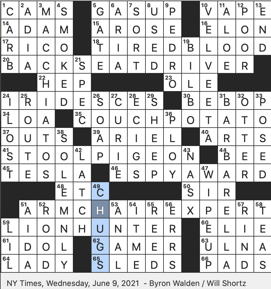 Rex Parker Does The NYT Crossword Puzzle Kibitzing Passenger WED 6 9 