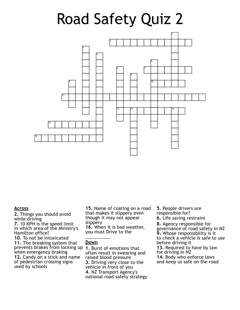 Road Safety Crossword WordMint