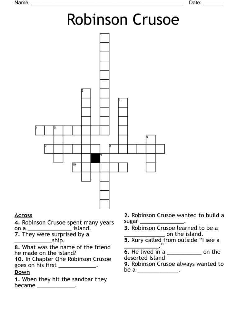 Robinson Crusoe Crossword WordMint