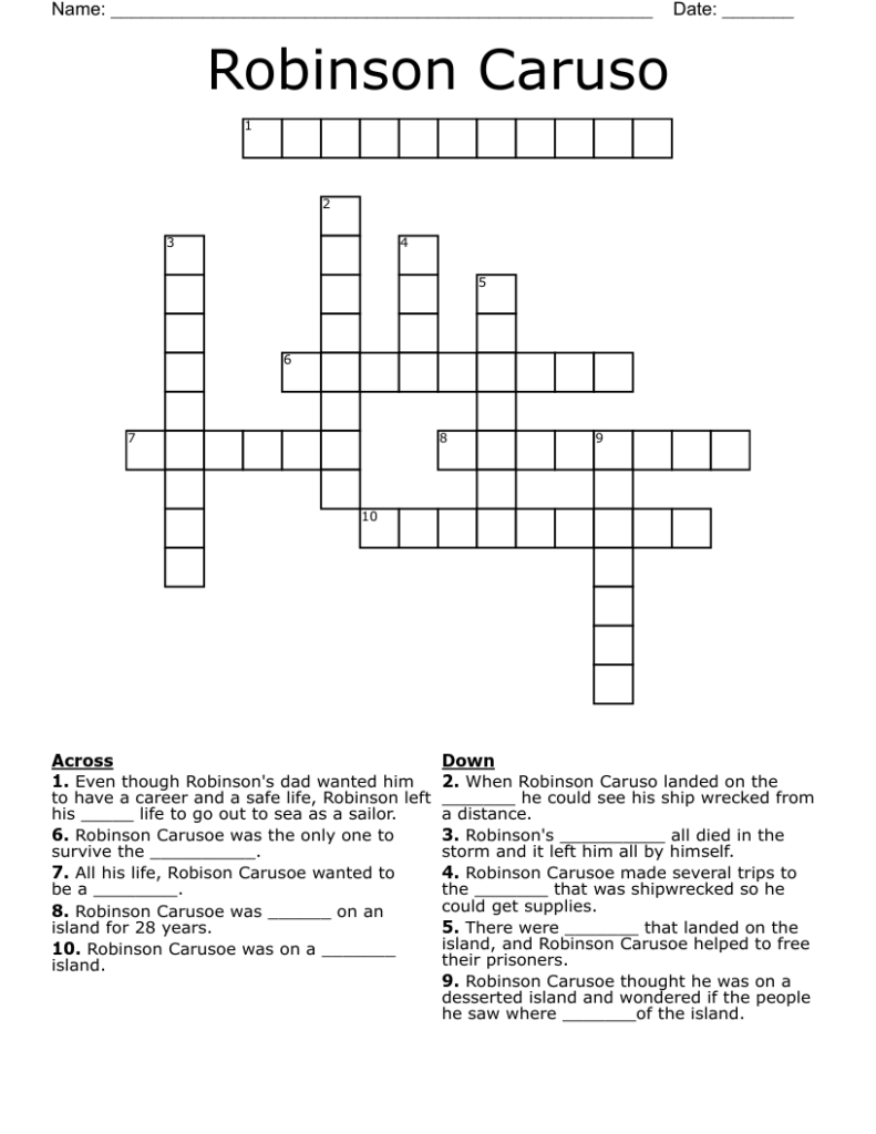 Robinson Crusoe Crossword WordMint