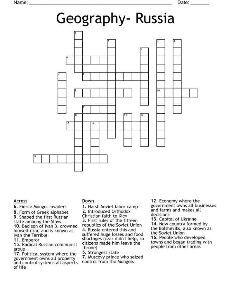 Russian Geography Word Search WordMint