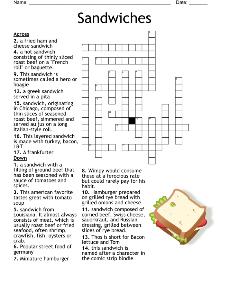 Sandwiches Word Search WordMint