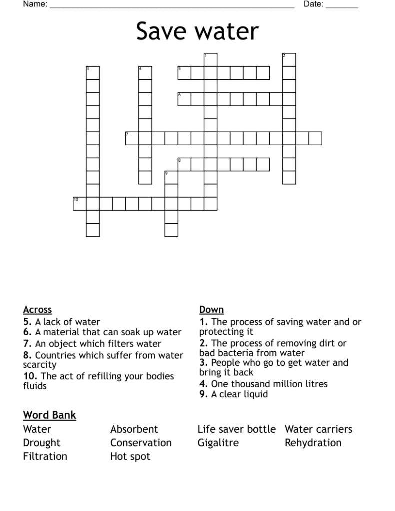 Save Water Crossword WordMint