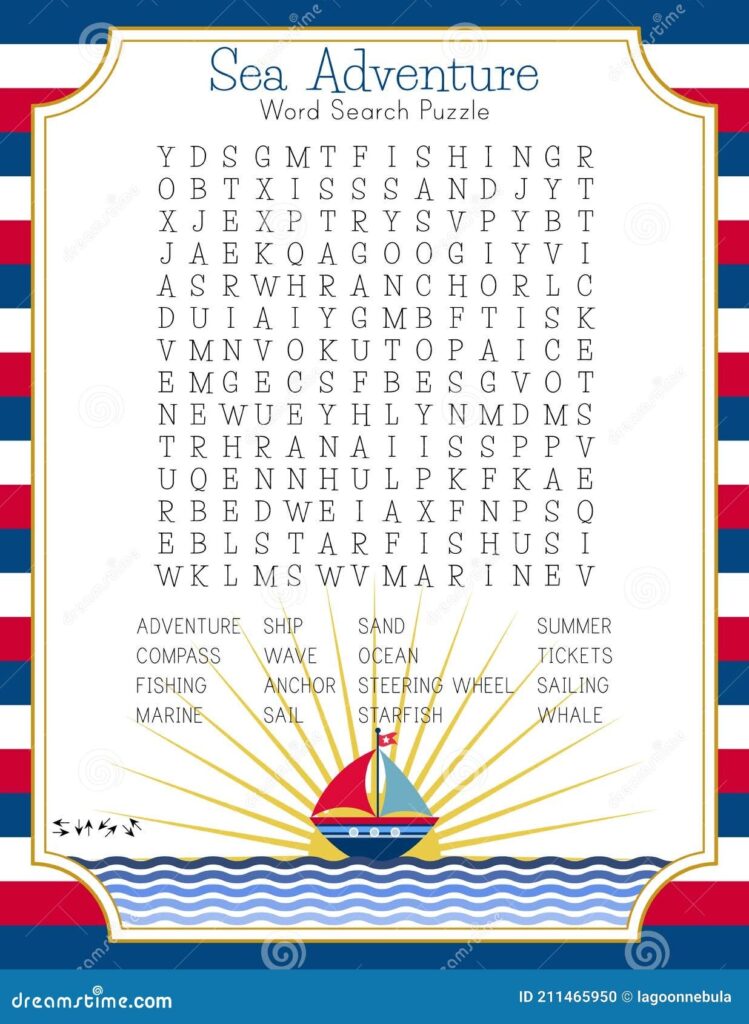 Sea Adventure Word Search Puzzle For Learning English Words Summer 