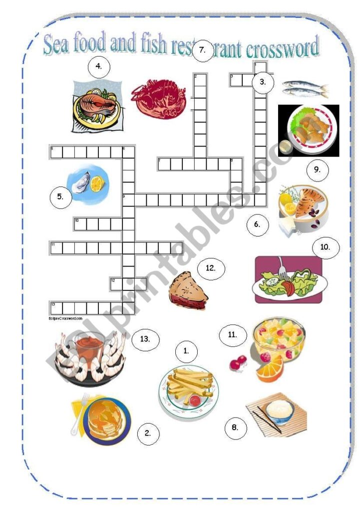 Sea Food And Fish Crossword ESL Worksheet By Borna