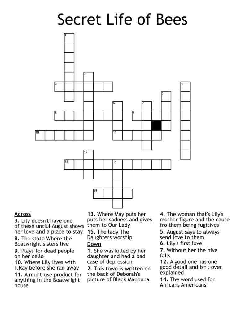 Secret Life Of Bees Crossword WordMint