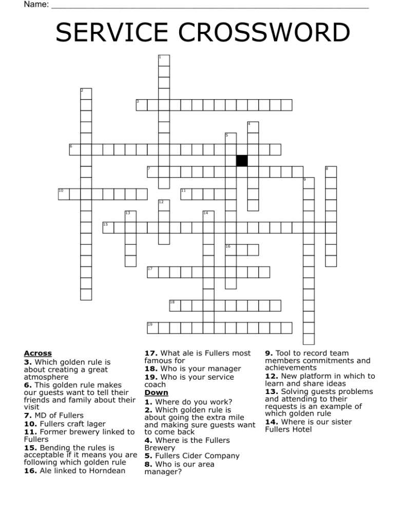 SERVICE CROSSWORD WordMint