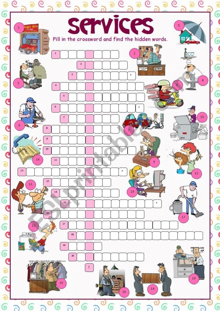 Services Crossword Puzzle ESL Worksheet By Kissnetothedit