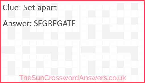 Set Apart Crossword Clue TheSunCrosswordAnswers co uk