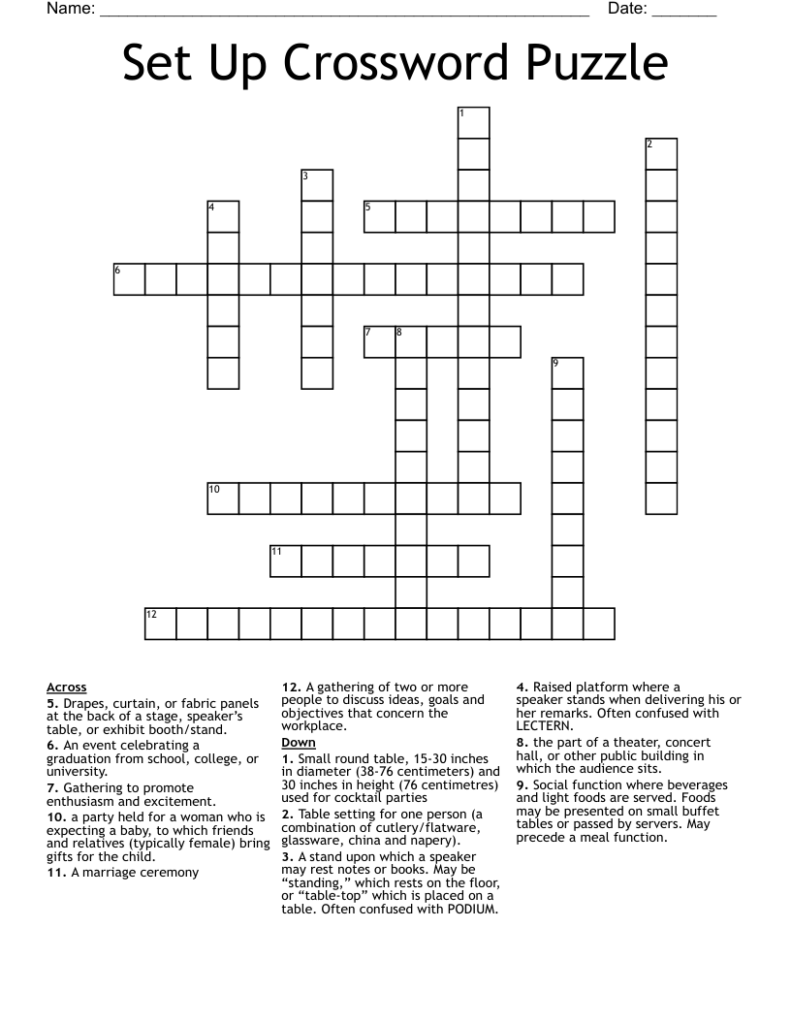 Set Up Crossword Puzzle WordMint