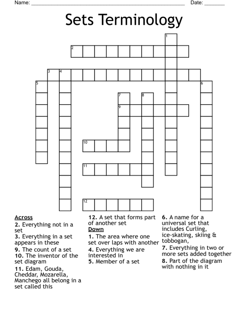 Sets Terminology Crossword WordMint