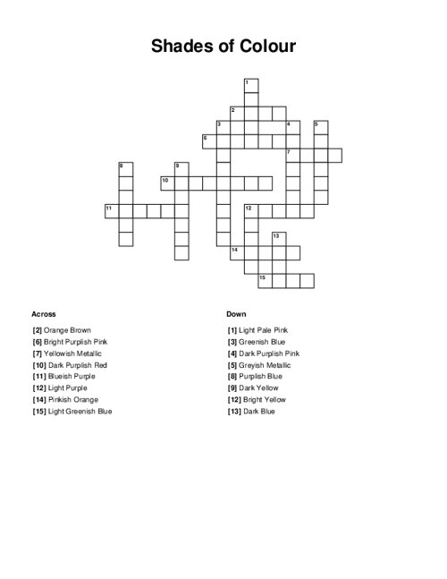 Shades Of Colour Crossword Puzzle